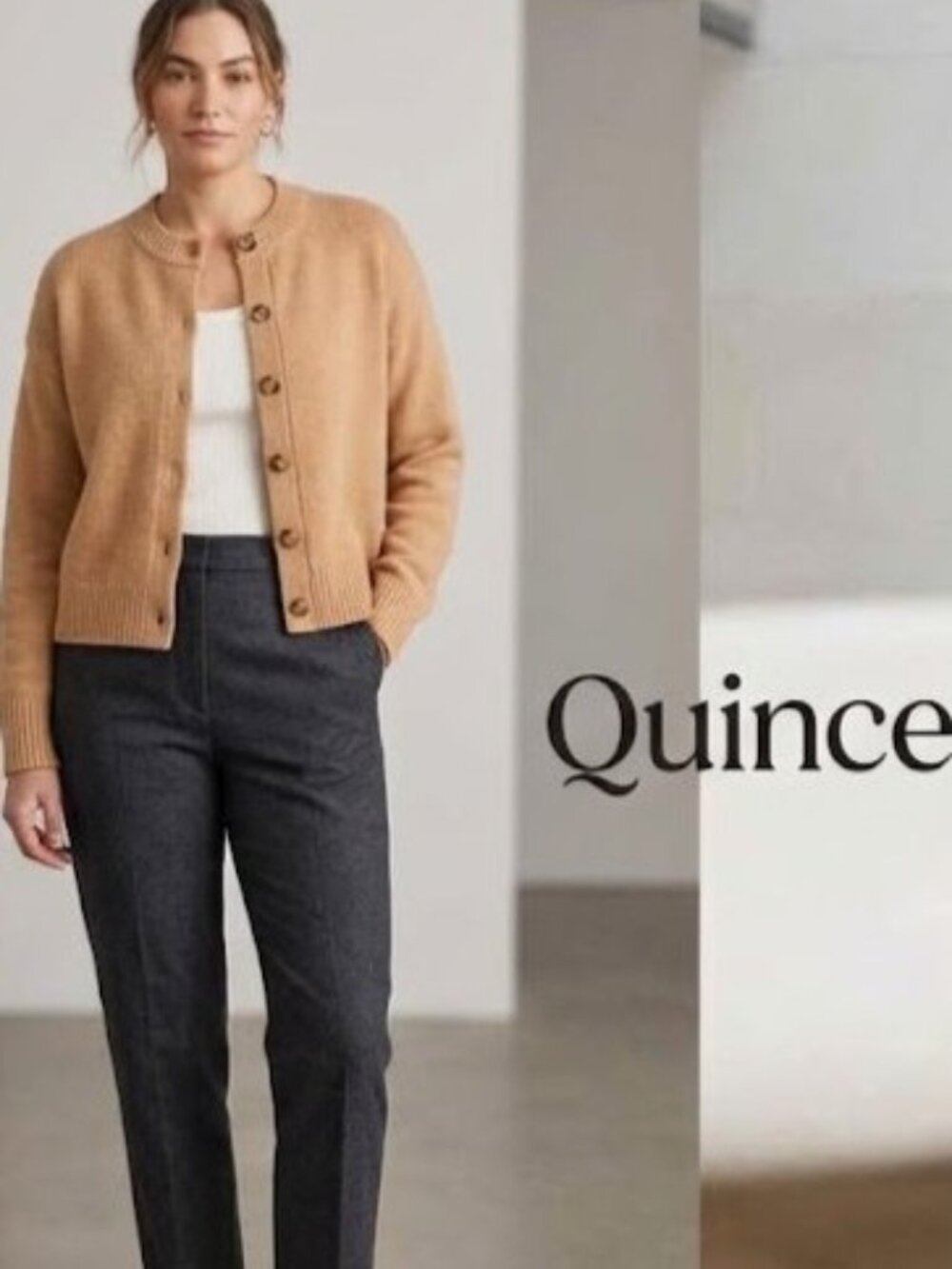 Quince Women's Camel Cropped 100% Organic Cotton Knit Cardigan Large